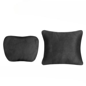 2-piece Set of Car Headrests and Waist Cushions S-shaped Suede Elastic Soft Cushion Car Interior Products Car Neck Pillow   Nos