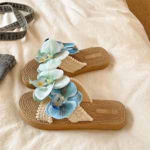 XMAW | Anti-Slip Summer Fairy Style Floral Straw Slipper