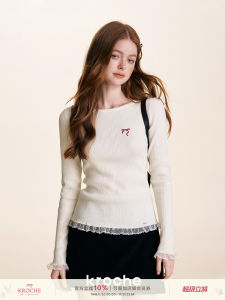 Áo Sơ Mi Dài Tay Kroche Cổ Tròn Thêu Ren Viền Thắt Nơ Màu Tương Phản Áo Sơ Mi Dài Tay Thường Ngày Mùa Thu Cho Nữ