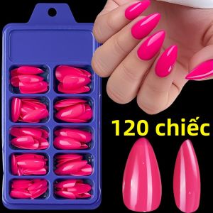 120 Móng Tay Giả Màu Đỏ Hồng Hình Hạnh Nhân Trung Bình Dán Đầy Đủ Móng Tay Acrylic Nhân Tạo Cho Nữ Quà Tặng Ngày Của Mẹ