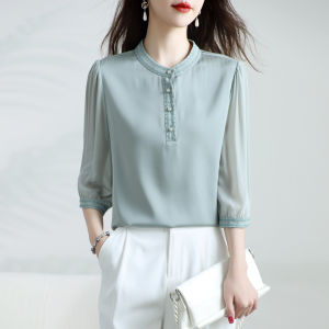 Silk Blouse Female Round Neck Seven Eighths Sleeve