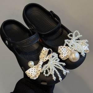 Luxury pearl bow Shoe Charms Set Women Retro Ballet Shoes corc charms pack fashion Shoe decorations DIY Shoe Accessories
