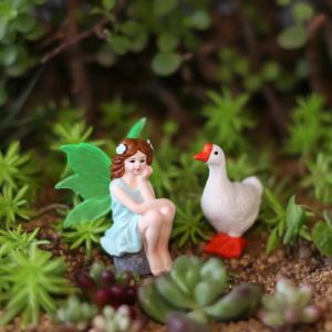 2 Seated Fairies and Geese Creative Outdoor Garden Bonsai Decoration Ornaments Fairy Tale World Scene Decoration Accessories