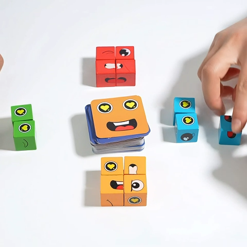 NIKO 72pcs Cards Wooden Face Changing Educational Magic Cube Building Blocks Kids Puzzle Board Game
