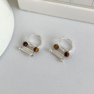 LittleCookie Unique Tiger Eye Stone Earrings Womens Balance Wood Ear Rings High-End Sensation Personality Fresh out Handmade