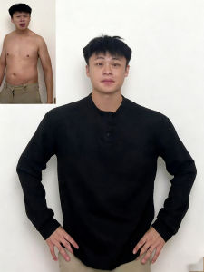 เสื้อยืดคอกลมแขนยาวสีดำ ทรงหลวม ทรงปกติ สำหรับผู้ชาย ฤดูใบไม้ร่วง ปกปิดเนื้อ ดูดี ไหล่ตรง ไม่มีหมวก เสื้อสเวตเตอร์สไตล์อเมริกัน