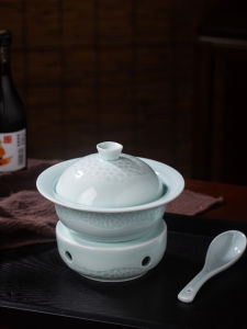 Jingdezhen Qingbai Porcelain Song Dynasty Style Soup Bowl with Lid Chinese Cuisine Bowl Durable Ceramic Soup Dish for Business Use