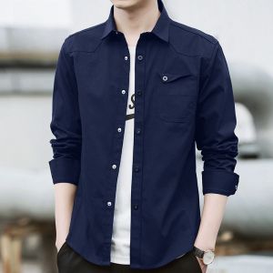 ROMON | Lormen Mens Long Sleeve Cotton Shirt Trendy Casual Spring New Style Youthful Printed Workwear White Outerwear Shirt