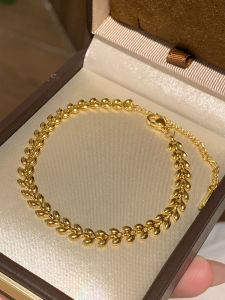 Gold Wheat Ear Bracelet Womens Minimalist Premium Friendship Bracelet Lightweight Titanium Steel Polished Finish Jewelry