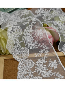 14cm Wide High-Grade White Handmade DIY Mesh Embroider Curtain Clothes Embroidered Lace Decorative Lace Fabric