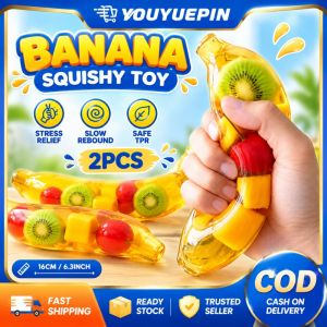 YOUYUEPIN 2pcs Banana Stress Relief Toy Squishy Maltose Slow Rebound Soft Squeeze ASMR Fidget For Adults Office Party Gift