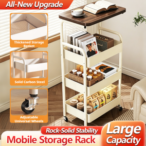 🔥SG Local Seller🔥2026 Upgrade Foldable Mobile Storage Trolley 3-Gear Adjustable Tilting Tabletop 360° Rotating Lockable Wheels Multi-Layer Large Capacity Household Side Table Bedside Organizer Rack For Living Room Bedroom