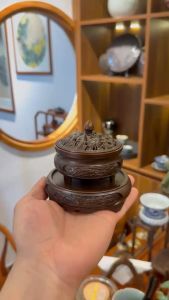 Lư Đồng Xông Trầm Kèm Đế Kê Họa Tiết Long Phụng Sum Vầy Hai Mặt Màu Đồng Đỏ Nhà Xưa