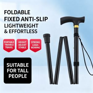 Aluminum Alloy Foldable Hiking Cane Telescopic Crutch for Elderly Lightweight Multifunctional Walking Stick