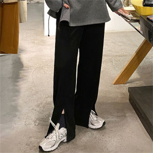 กางเกงสูททรงหลวมเอวสูงสีดำสำหรับผู้หญิง กางเกงขายาวทรงหลวมลำลองฤดูใบไม้ผลิและฤดูใบไม้ร่วง ทรงเข้ารูป ทรงขากว้าง กางเกงขายาวลำลอง