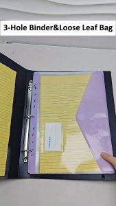 Long Binder&Loose Leaf Bag Set 3Holes Arch File 12pcs Plastics Binder Refills Pockets Waterproof Paper Organizer for School Office
