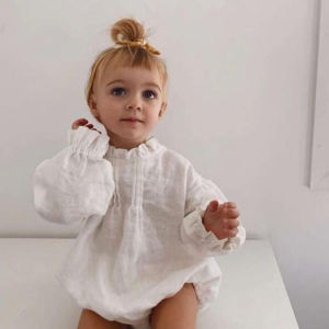 Girls Long Sleeve Onesie Pure Color Linen Baby Clothes Butt Wrap Summer Infant Outfit Cross-Border INS Baby Romper Onesies