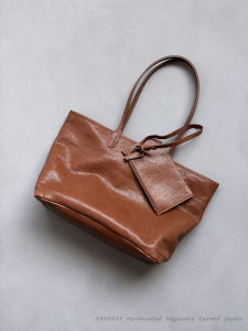 Fanhua Leather Handmade Tannery Cowhide Genuine Leather Womens Large Capacity Commuter Single Shoulder Tote Bag