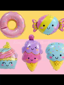 Macaron cute Candy Double Scoop Ice cream Cone Candy cane Foil Balloon Summer dessert theme Birthday Party Decoration