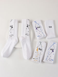 Non-Lost Socks Letter Splash Ink Middle-Long Stockings Art Stylish Ins Style Street Men and Women Tie-Dyed Cotton Socks