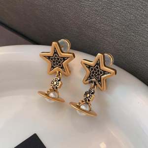 Elegant Black Full Diamond Star Stud Earrings & Luxury Satin Style Western Queen Saturn Drop Earrings