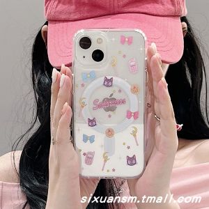 Luna Cat Transformation Device Wireless Charging Magnetic Absorption Phone Case for Apple 16/15 17promax Water Ice Moon Stand Hard Shell Cute Creative Cartoon Style Protective Cover