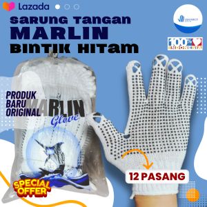 Sarung Tangan Marlin bintik hitam 1lusin sarung tangan industri proyek perkebunan kebun serbaguna motor otomotif