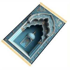 Thảm Cầu Nguyện Cao Cấp VIKAMA Gold Chống Trơn Trượt Gấp Gọn Được Có Tua Rua Giặt Máy Được Bền Họa Tiết Hình Học Thảm Trang Trí Nhà Cửa Dành Cho Người Lớn