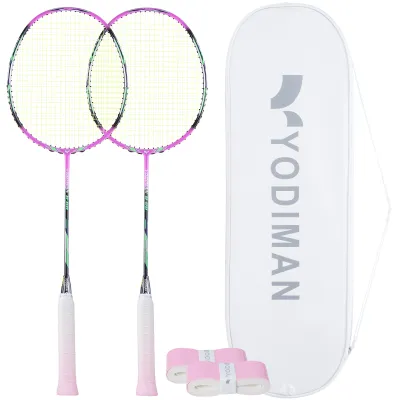 YODIMAN Professional 2-Pack Badminton Rackets Original - 100% Full Carbon Fiber Construction 5U Super Light And Durable For High Rebound Ideal for Beginners To Advanced Players