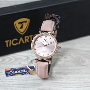 Jam tangan Ticarto 2866 tali kulit bulat analog original wanita