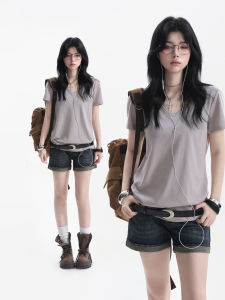 zuocisankon | American Retro V-Neck Casual Women T-Shirt