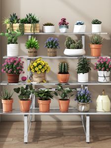 Indoor Outdoor Multi-layer Plant Pot Rack Stand Stainless Steel Floor-standing Balcony Home Living Room Organization Holder