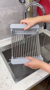 Khay inox rút gọn gác bồn rửa chén bát - đựng đồ đa năng