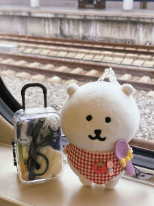 Cute Mini Luggage Transparent Storage Box Doll Clothes Organizer Rolling Wheels Self-deprecating Bear Toy Accessories