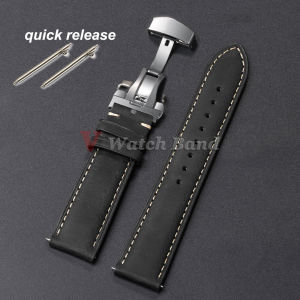 Genuine Calfskin Leather Watchband for Omega Business Watch Band for Seiko 22mm 20mm 18mm Butterfly Buckle Stitching Brown Strap