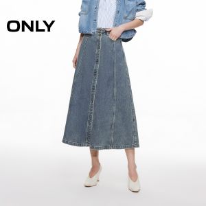 High Waist Mid-Length A-Line Denim Skirt Womens Partial Body Skirt Slimming Patchwork Hip Concealment Casual Style Only2025
