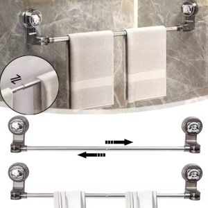 ราวแขวนผ้าเช็ดตัวติดผนังจุกดูดไม่พรุนแบบปรับขนาดได้ชั้นเก็บของห้องน้ำบาร์โหนแนวนอนชั้นวางผ้าขนหนู