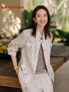 EP YAYING | Áo Khoác Linen Cổ Đứng Dáng Xòe Elegance Classic