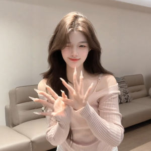 CHANGTONG | French Style V-Neck Off-Shoulder Knit Top