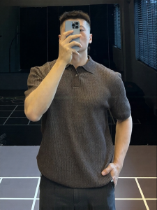 Single Button Old Money Feel Fitted Knit T-Shirt Polo Shirt Summer