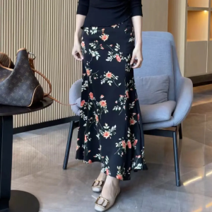 High Waist Floral Halter Fish Tail Half Skirt Womens Summer New Arrival Two Piece Set Korean Style Commute A-Line Skirt