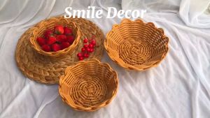 Khay mây tre đựng bánh kẹo đồ ăn tiện ích Smile Decor rổ mây đựng hoa quả hạt mứt Tết