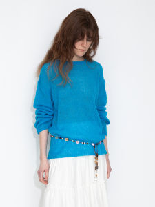 Semi Sheer Hollowed Out Loose Drop Shoulder Round Neck Pullover Light Knitwear