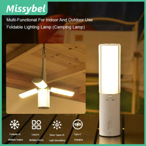 New Foldable LED Camping Light Student Dormitory Tent Hanging Waterproof Light Portable Outdoor Flashlight C-type Charging Suitable for Outdoor Dormitory Lighting