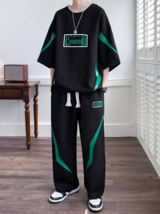 Summer Casual Sportswear Set for Men Loose Fit Short Sleeve T-Shirt And Long Pants Two-Piece Suit Big Size Trendy Clothing