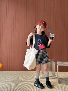 Summer Cartoon Sausage Dog Short Sleeve T-Shirt for Baby Girls Korean Style Sweet Print Loose Fit Cotton Soft Processed