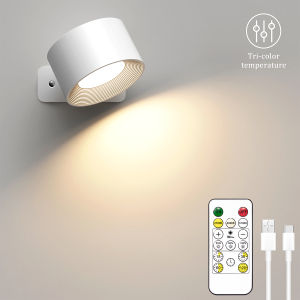 LED Wall Lights with Remote Rechargeable Wall Mounted Reading Sconces Lamp 2000mAh 3 Colors & Dimmable Magnetic 360° Rot