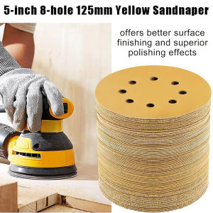 10 PCS 5 Inch 8 Hole Yellow Sanding Disc with Hook Loop Sandpaper 40-800 Grits Grinding Disc Abrasive Tools Dremel Accessories