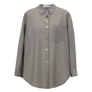 AMII | Summer Vacation Style Shell Button Flip Collar Drop Shoulder Oversized Casual Shirt