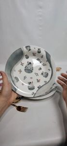 [1PCS] WHITE LINE Dinner Plate 925in Zebra Piring Makan Omega Piring Keramik 235cm